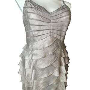 Adrianna Papell Occasions Tiered Ruffle Evening Dress 14W Champagne Formal Gown